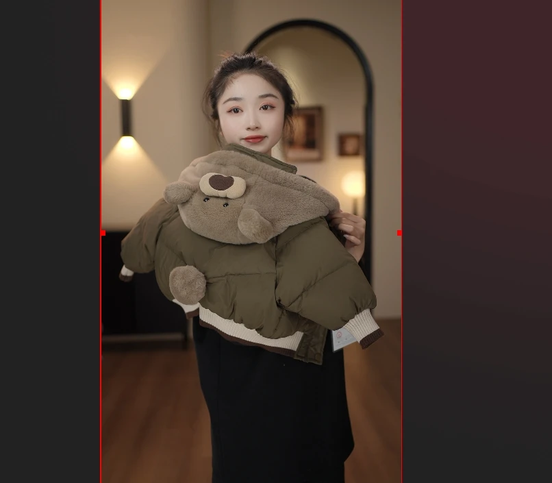 2024萌娃穿搭潮流时尚休闲卡通小熊加棉加厚宽松保暖冬季外套