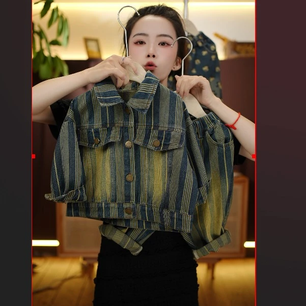 2024秋季新款港风复古时尚牛仔百搭男女宝潮流重工韩版套装22213