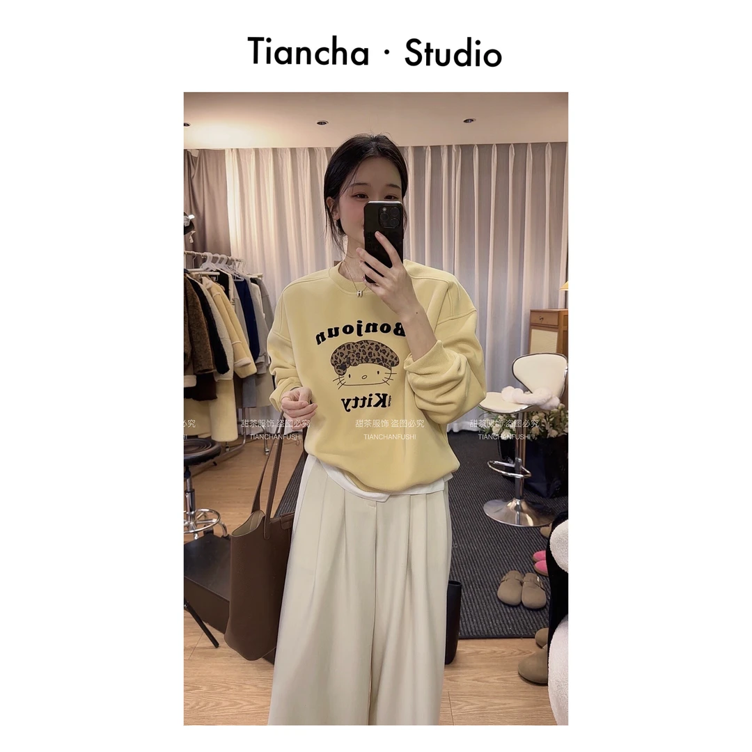 sweet c【豹纹猫】秋冬季 ins风小众设计新款卫衣女洋气百搭P185#