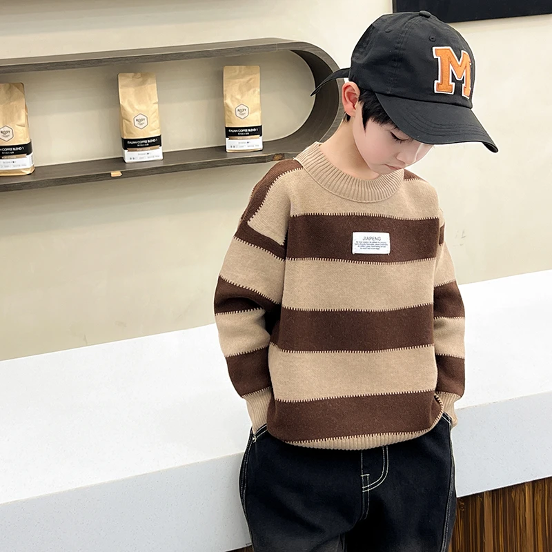 2025春秋新款毛衣条纹百搭痞帅男童毛衣针织衫韩版保暖男童套头