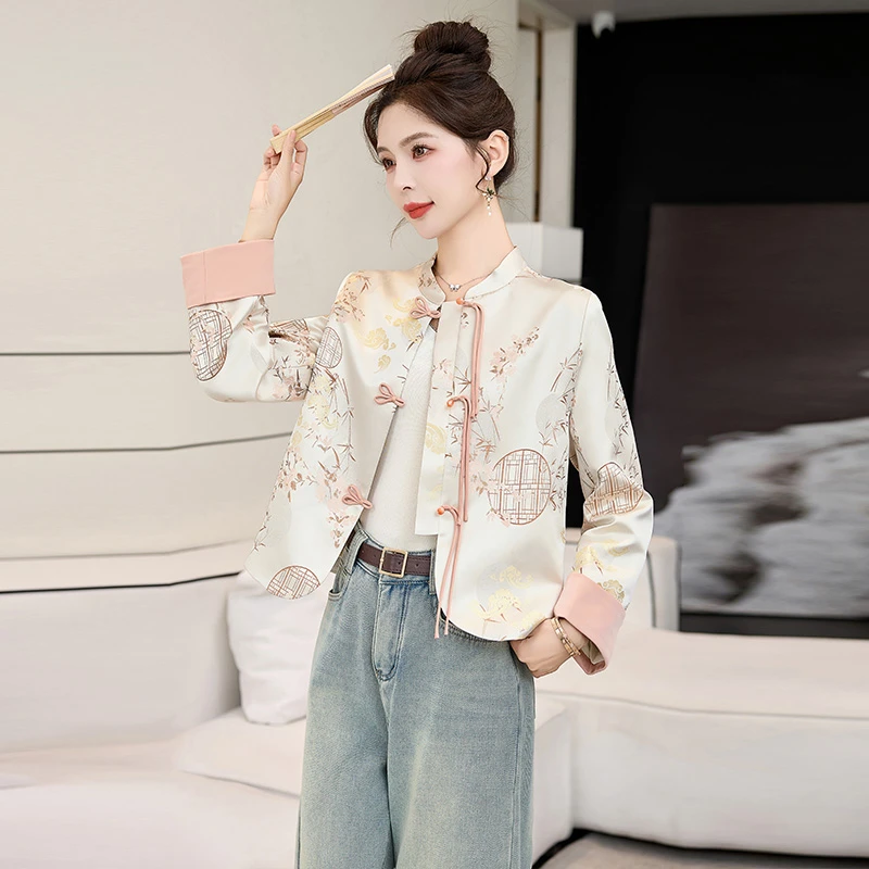 新中式刺绣盘扣提花外套女2025春季新款复古名族风小个子短款上衣