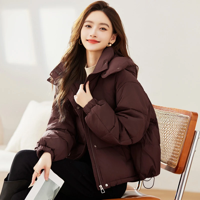 小个子连帽羽绒服女短款2025冬季新款时尚保暖面包服白鸭绒厚外套