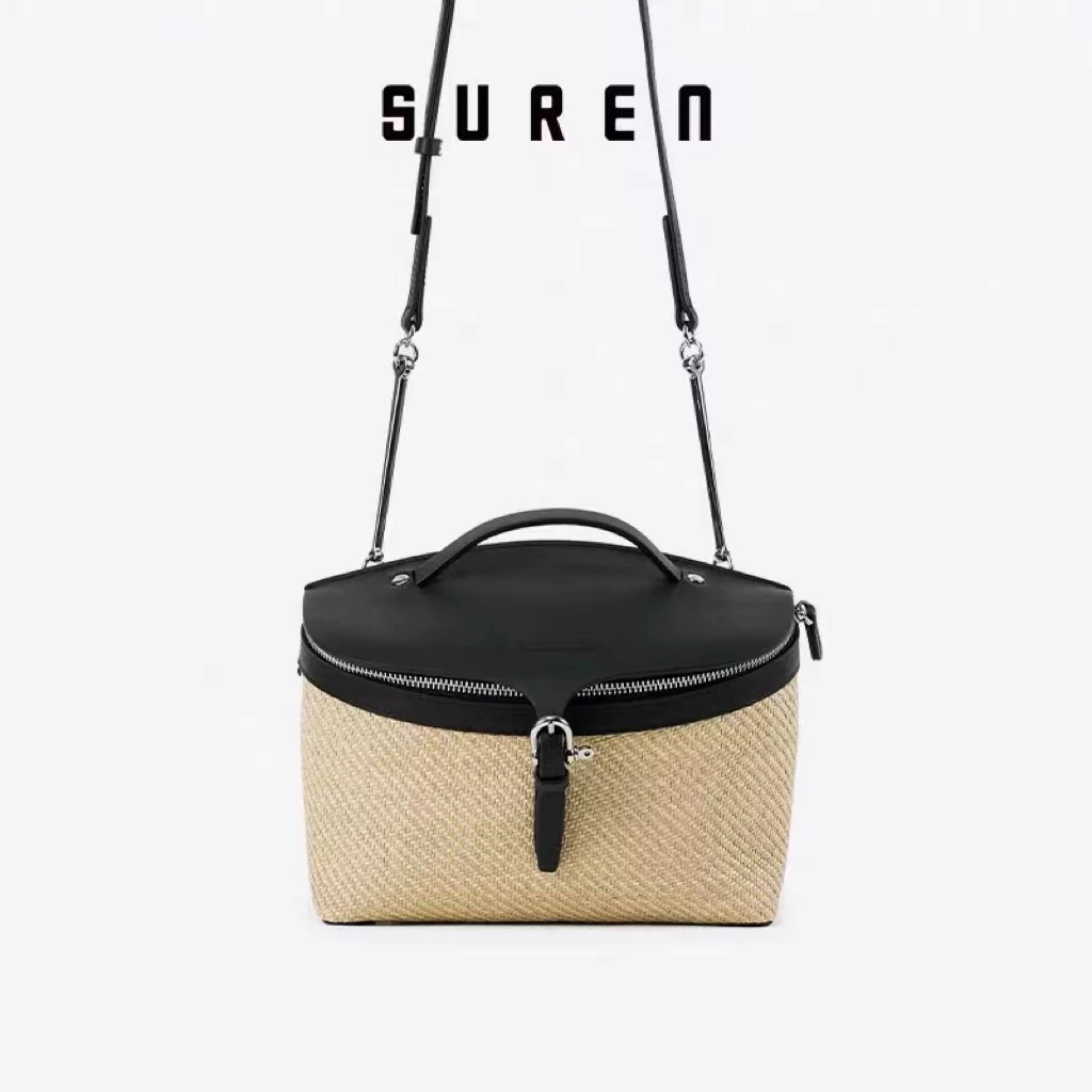 素人素人SUREN 原创设计女士复古鱼篓单肩斜挎包手提编织包1646