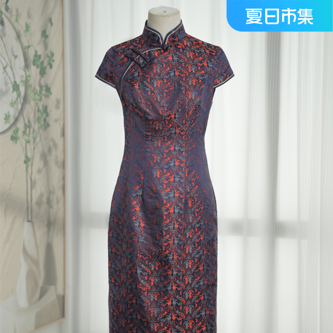 【舞人动物】桑蚕丝宋锦月牙袖国风中式气质优雅修身后拉链旗袍