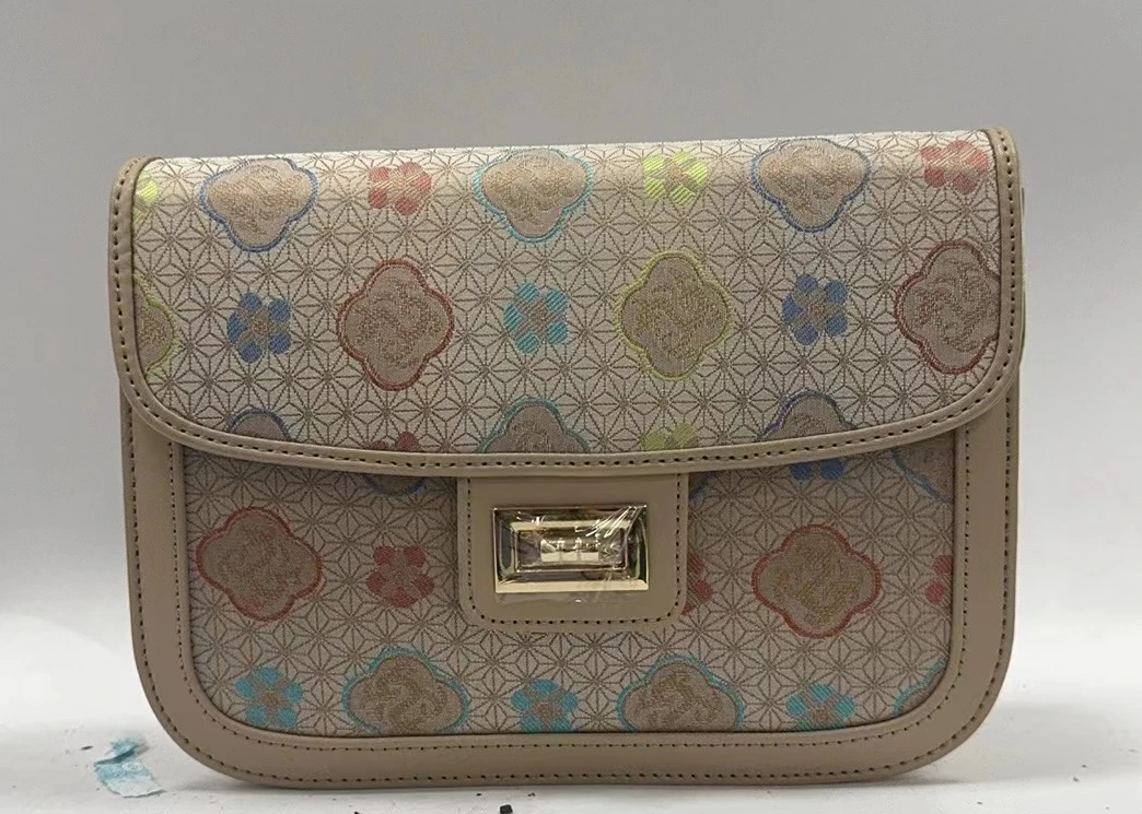 GZ 宋锦【黄色四合如意】邮差包花位随机时尚气质手提斜跨女包279