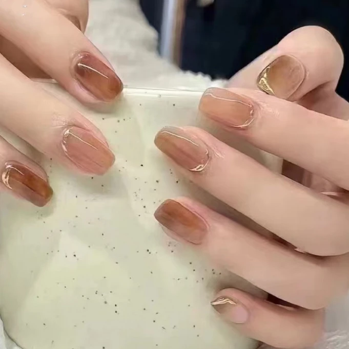 （短款） 高级感穿戴式美甲贴假指甲焦糖气质猫眼穿戴美甲秋冬新款