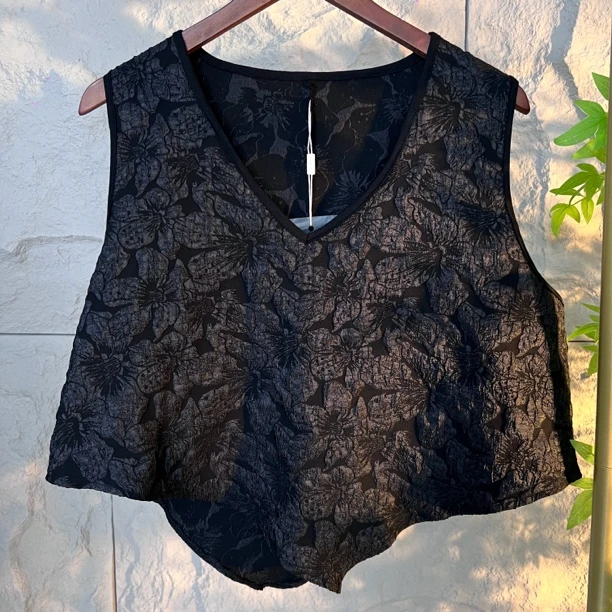 1205新中式国风国潮黑色浮雕提花中国风马甲背心