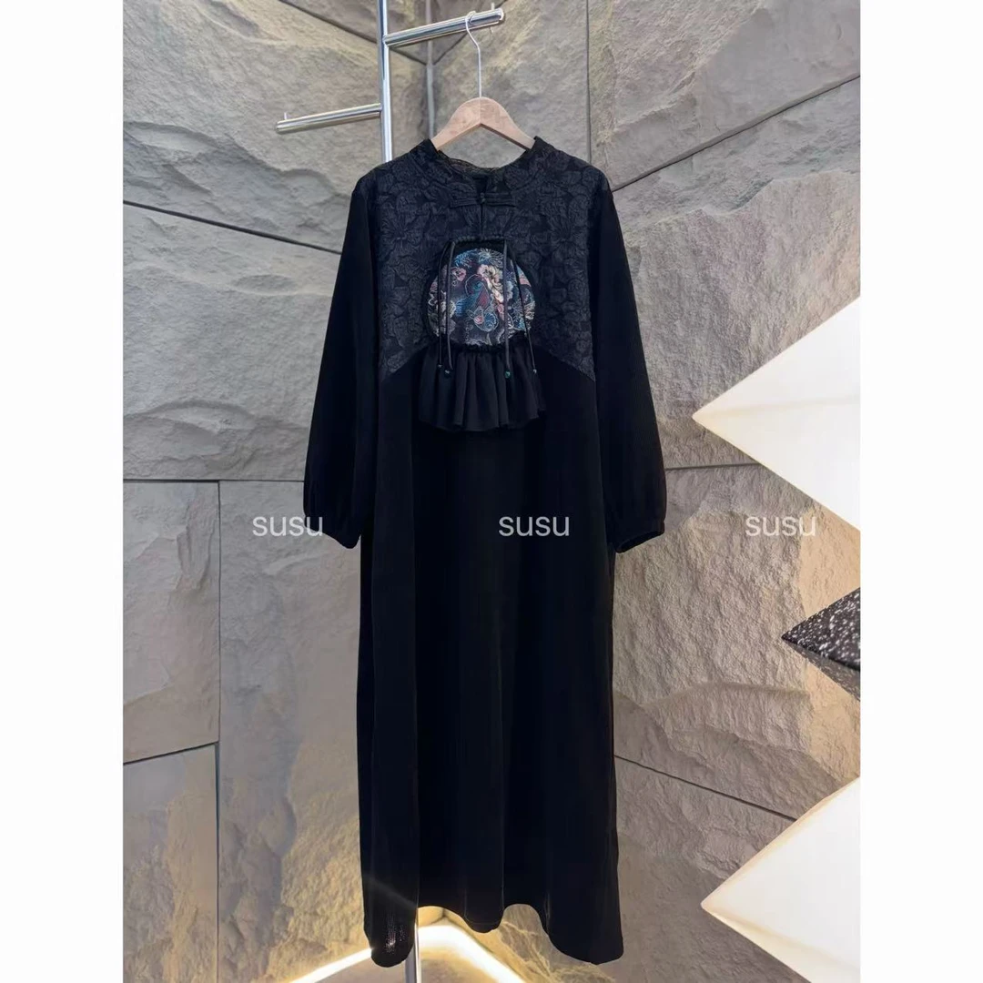 247/时髦气质黑色提花宽松连衣裙显瘦遮肉百搭