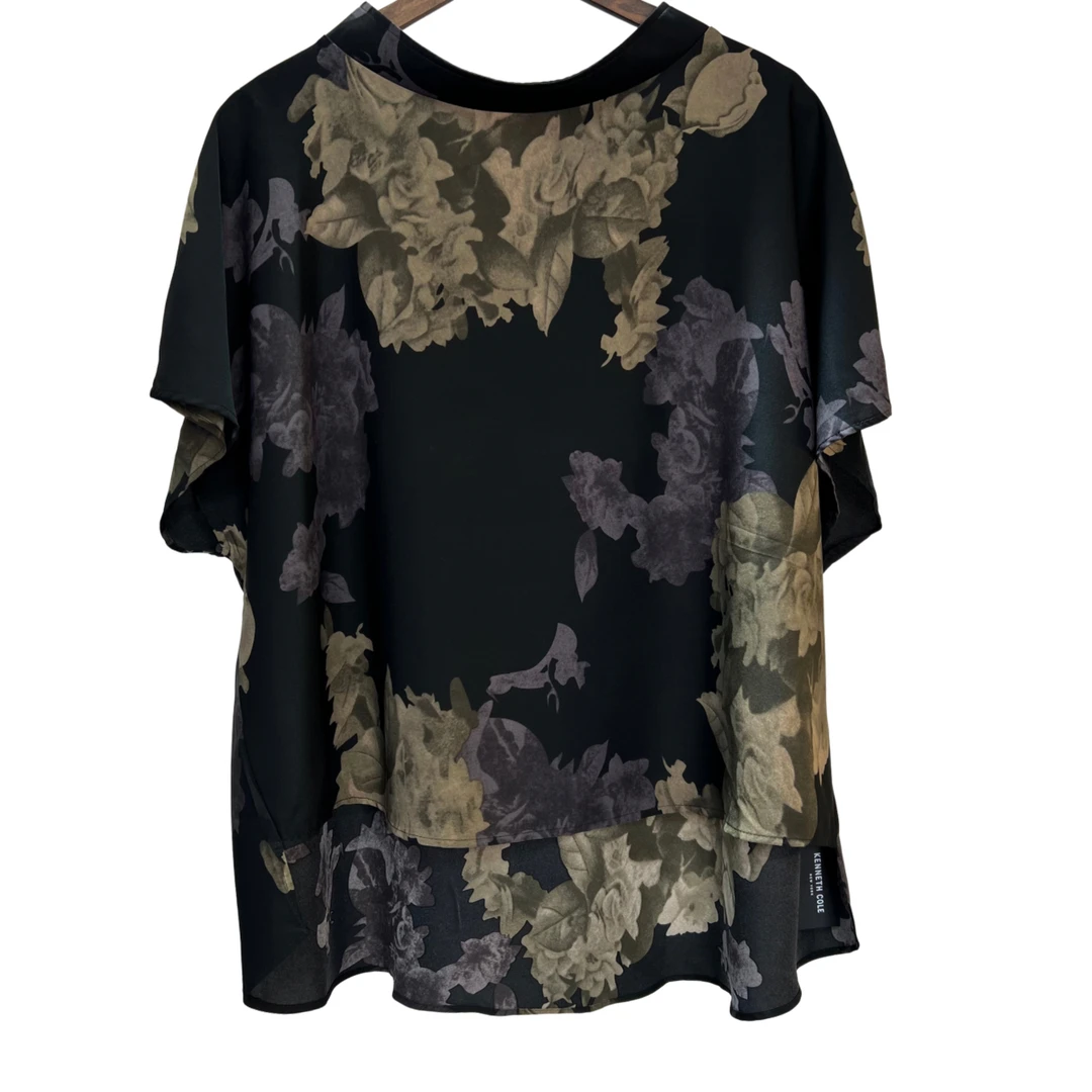 965/大气优雅黑色印花柔软顺滑气质上衣复古百搭时尚设计师款