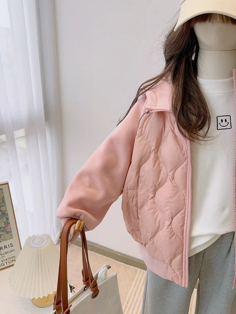 女童秋冬外套2023新款儿童冬款拼接夹棉连帽上衣加厚保暖冬季棉服