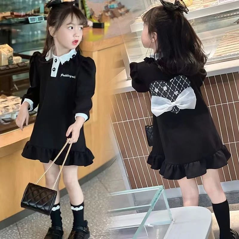 女童秋冬新款连衣裙2023儿童加绒公主裙洋气女孩polo裙时髦连衣裙