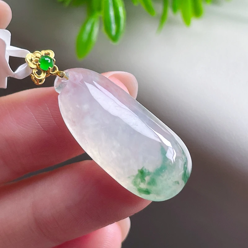 18K金天然A货翡翠冰种飘花小福瓜吊坠精致百搭简约大气饱满高品质