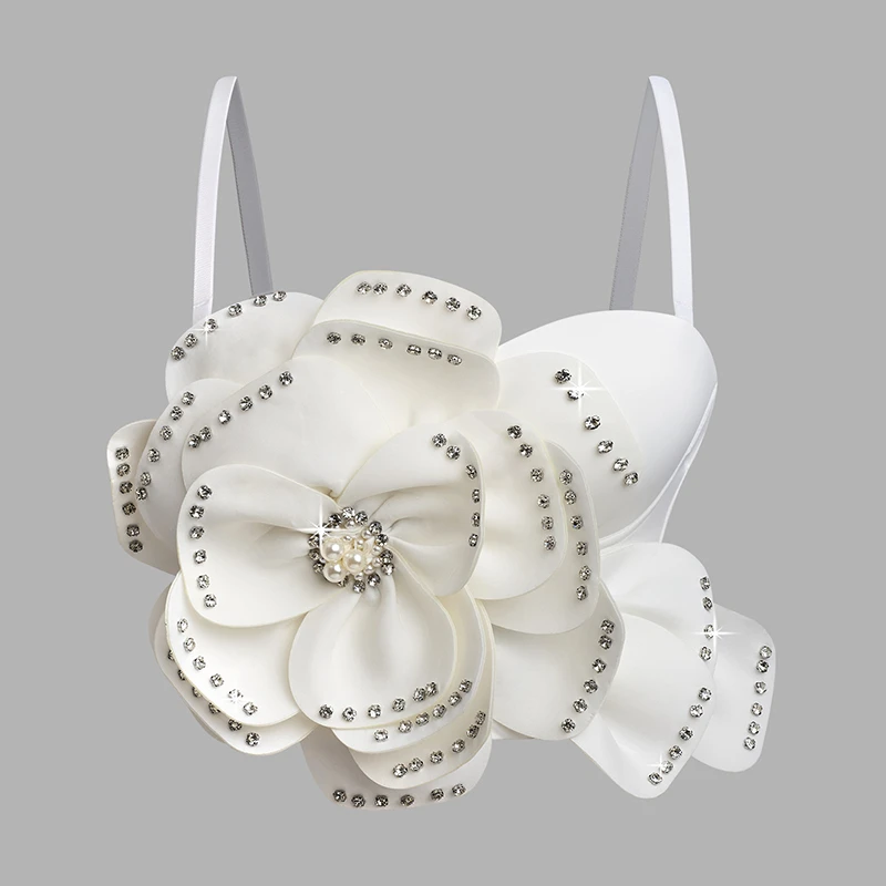 DB1729小众设计师款白色外穿立体花朵背心吊带抹胸沙滩法式