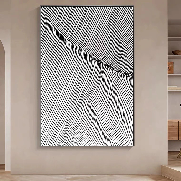 手绘装饰画线条海浪壁画现代简约抽象图案卧室客厅沙发背景墙挂画