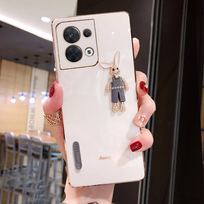 女款网红电镀全包白色创意硅胶卡通防磨适用oppo reno8eno8pro
