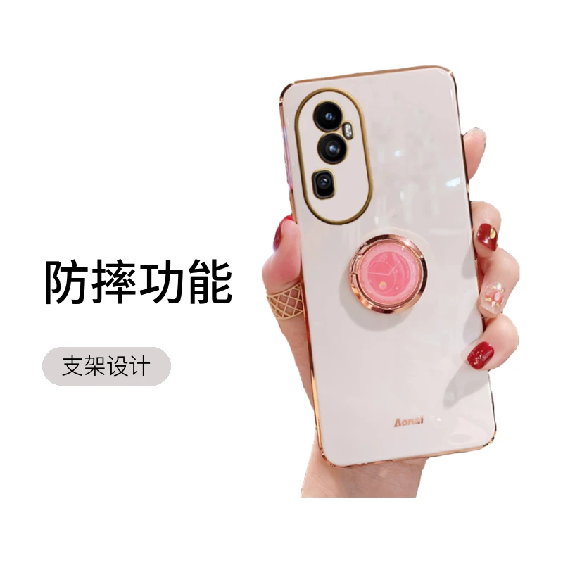 适用oppo reno10 pro手机壳女款网红支架时尚创意电镀防摔功能软