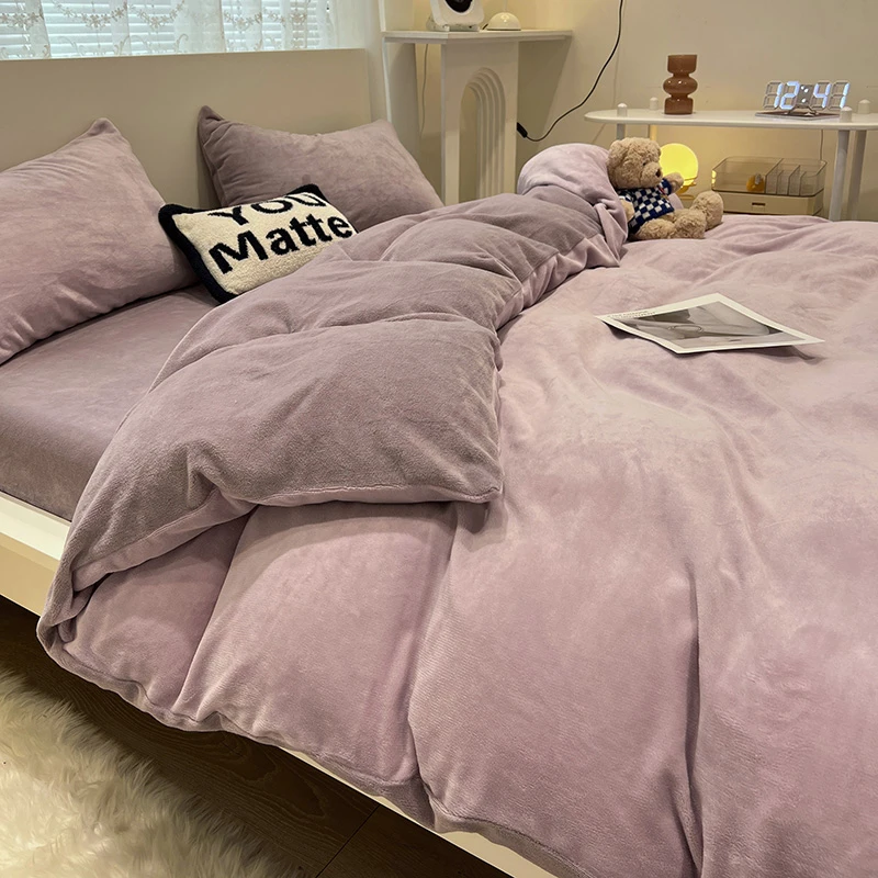 牛奶绒四件套秋冬季床单被套法兰绒珊瑚绒学生宿舍单人被罩三件套