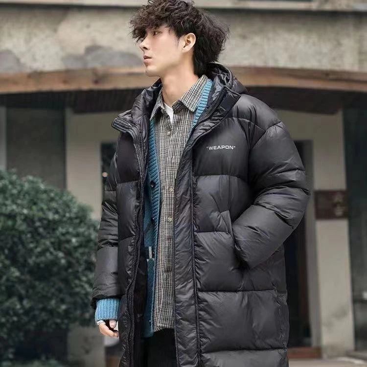 波司豋服年轻人中长款棉服男冬装黑色连帽加厚保暖棉服情侣款外套