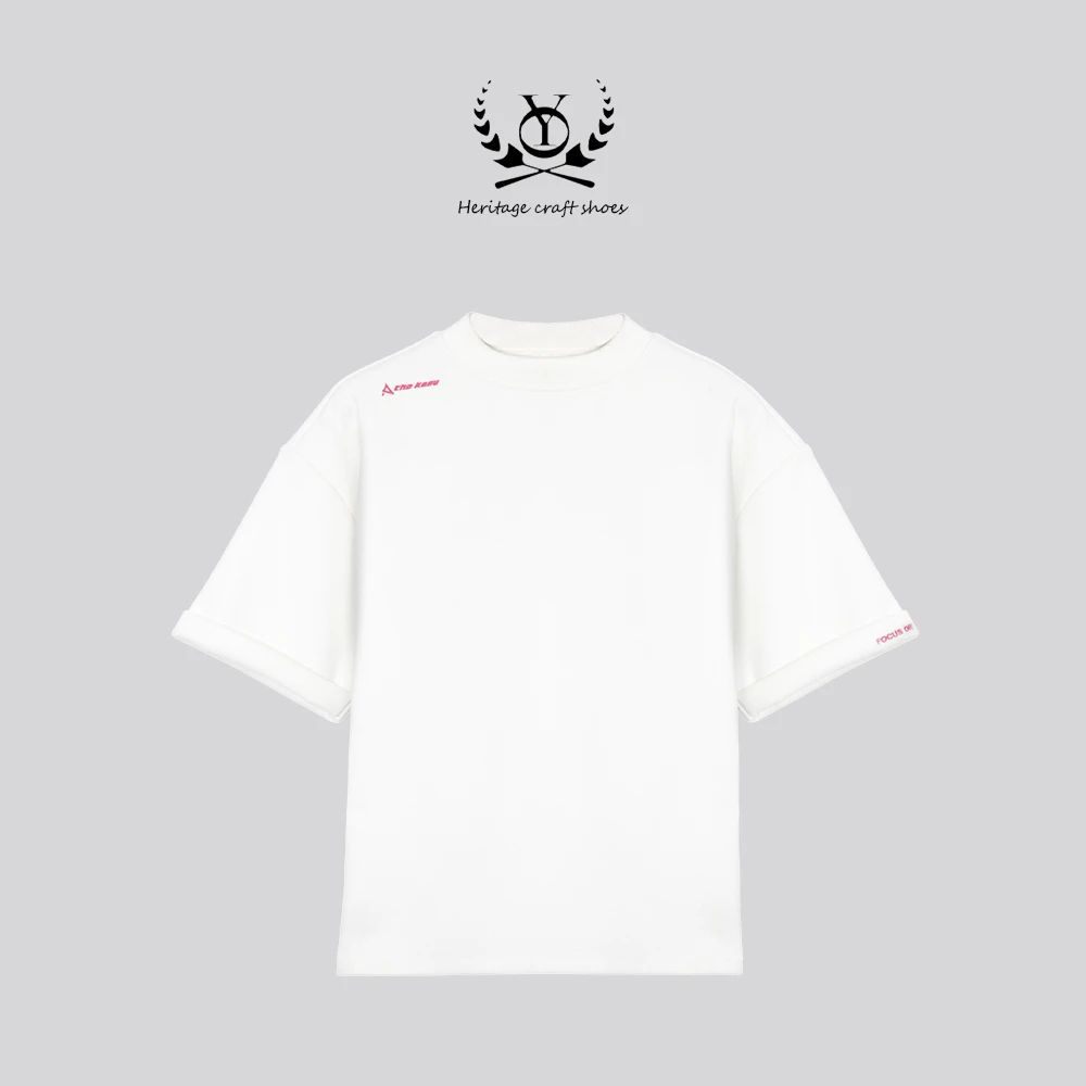 2025春夏米舒绒圆领短袖T恤厚白色男女韩版刺绣情侣上衣宽松简约