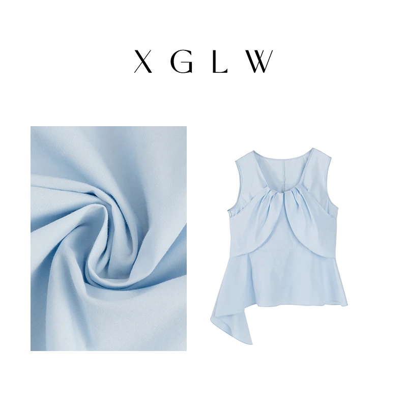 暮色~胖MM大码显瘦温柔蓝色交叉斜边短袖P4C0002