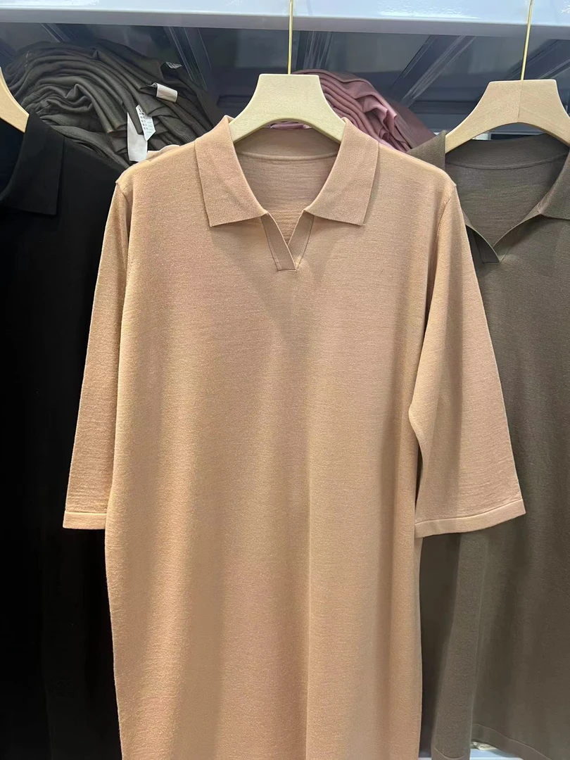 【欧诗莲】紧密纺澳毛100％新款翻领半长裙女士时尚休闲居家服半长裙