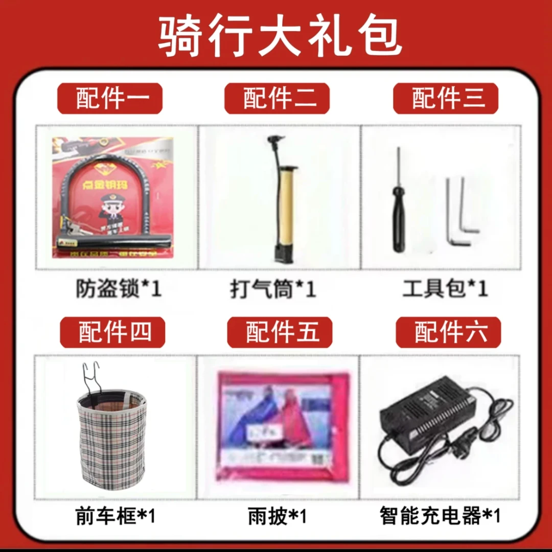 【拍车 赠品】（专属骑行大礼包）车筐 充电器 打气筒 车锁 雨衣