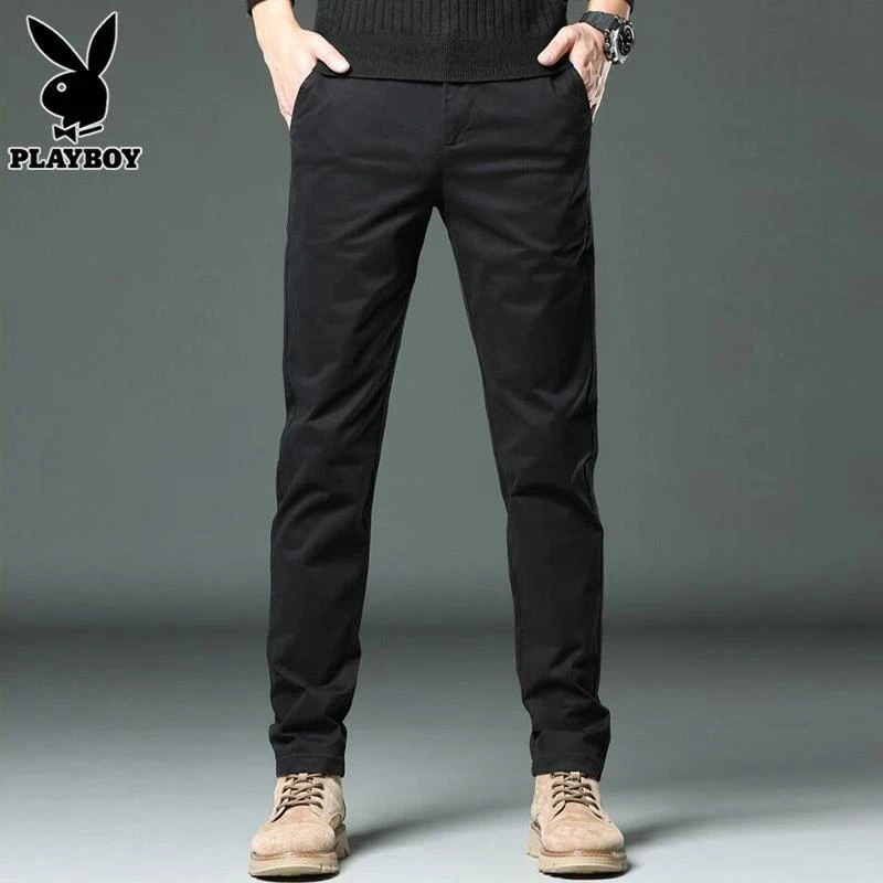 花花公子休闲裤男士春秋季新款潮流百搭修身纯色小脚青年长裤子男