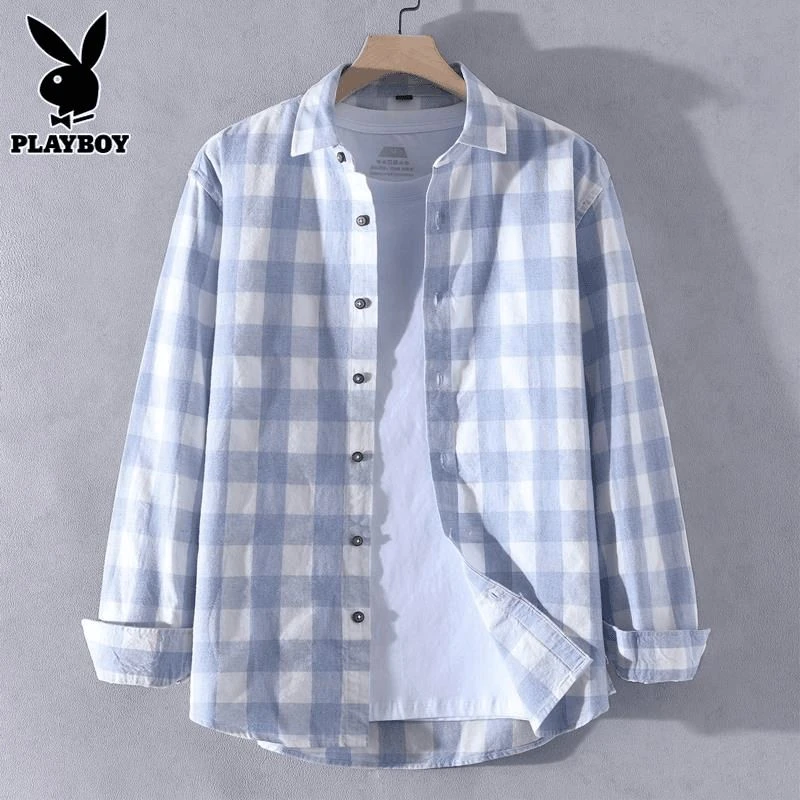 【暂时下】纯棉长袖衬衫男士春秋季格子新款休闲衬衣宽松翻领上衣男