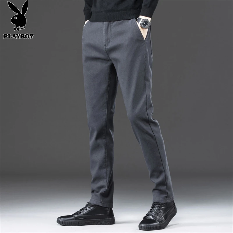 花花公子男士休闲裤春秋季新款潮牌百搭修身直筒纯色青年长裤子男