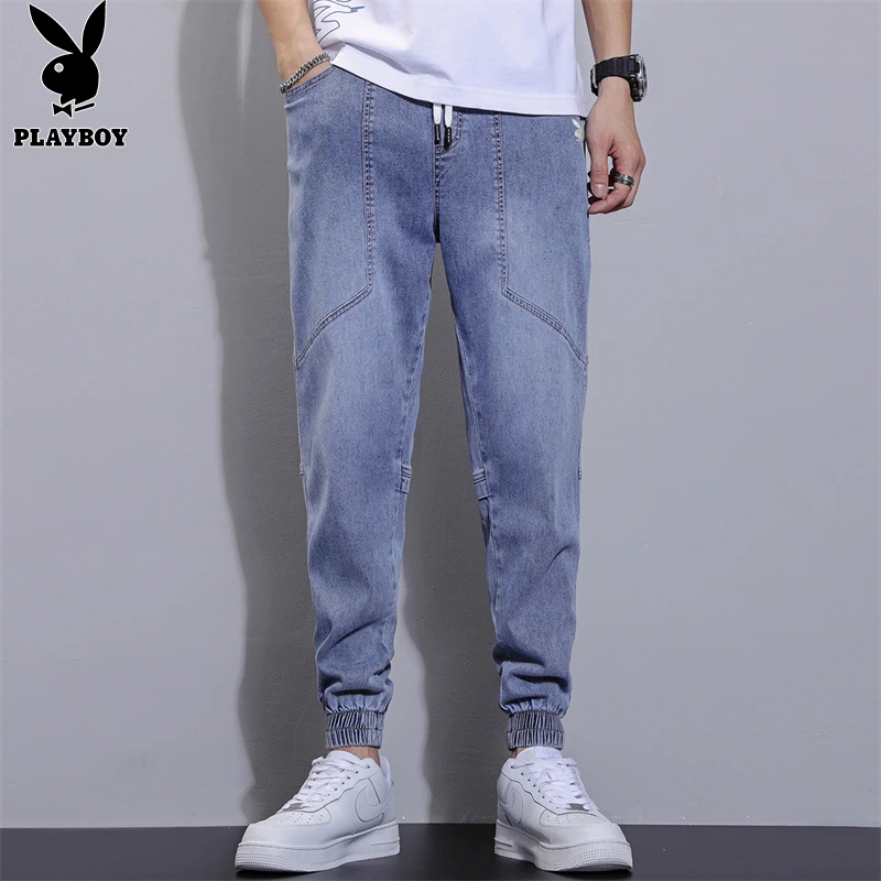 花花公子男士牛仔裤休闲百搭春秋季新款宽松潮流束脚复古长裤子男