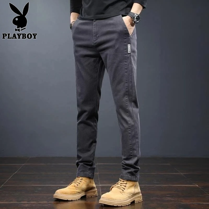 花花公子休闲裤男士春秋季修身潮流新款小脚裤百搭弹力青年长裤男
