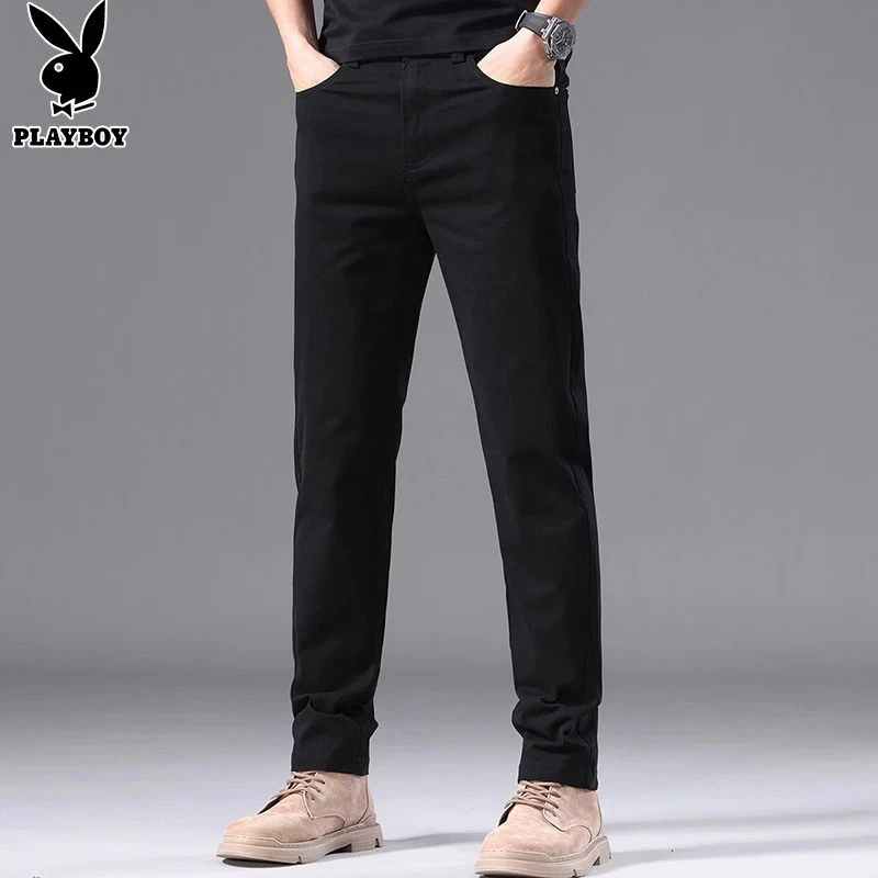 花花公子休闲裤男士春秋季新款修身直筒纯色潮牌百搭青年长裤子男