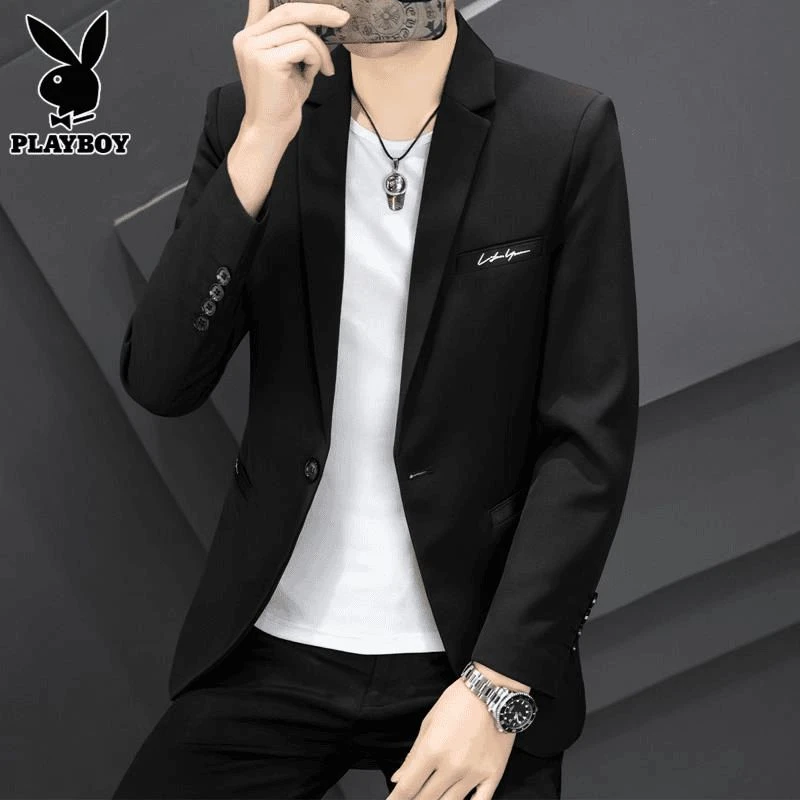 花花公子西服上装男士秋季新款纯色潮牌休闲百搭外套商务小西装男