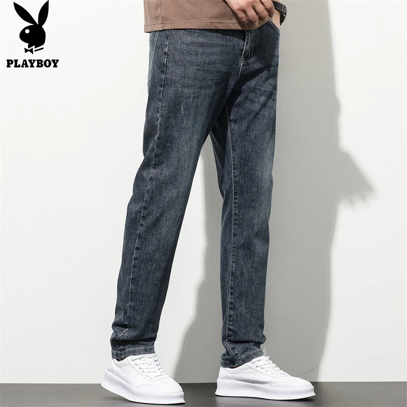 花花公子男士牛仔裤休闲复古春秋季潮流百搭修身小脚弹力长裤子男