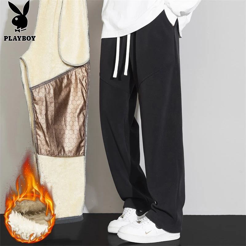 【永久下】休闲裤男士秋冬季加绒加厚潮流保暖百搭纯色直筒长裤子男