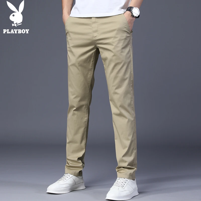 花花公子休闲裤男士春秋季新款潮牌百搭修身小脚纯色青年长裤子男