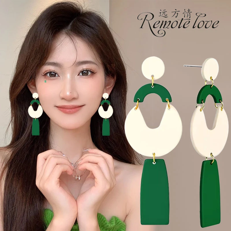 remote love/远方情 合金亚克力耳饰 时尚撞色气质几何耳环E1698