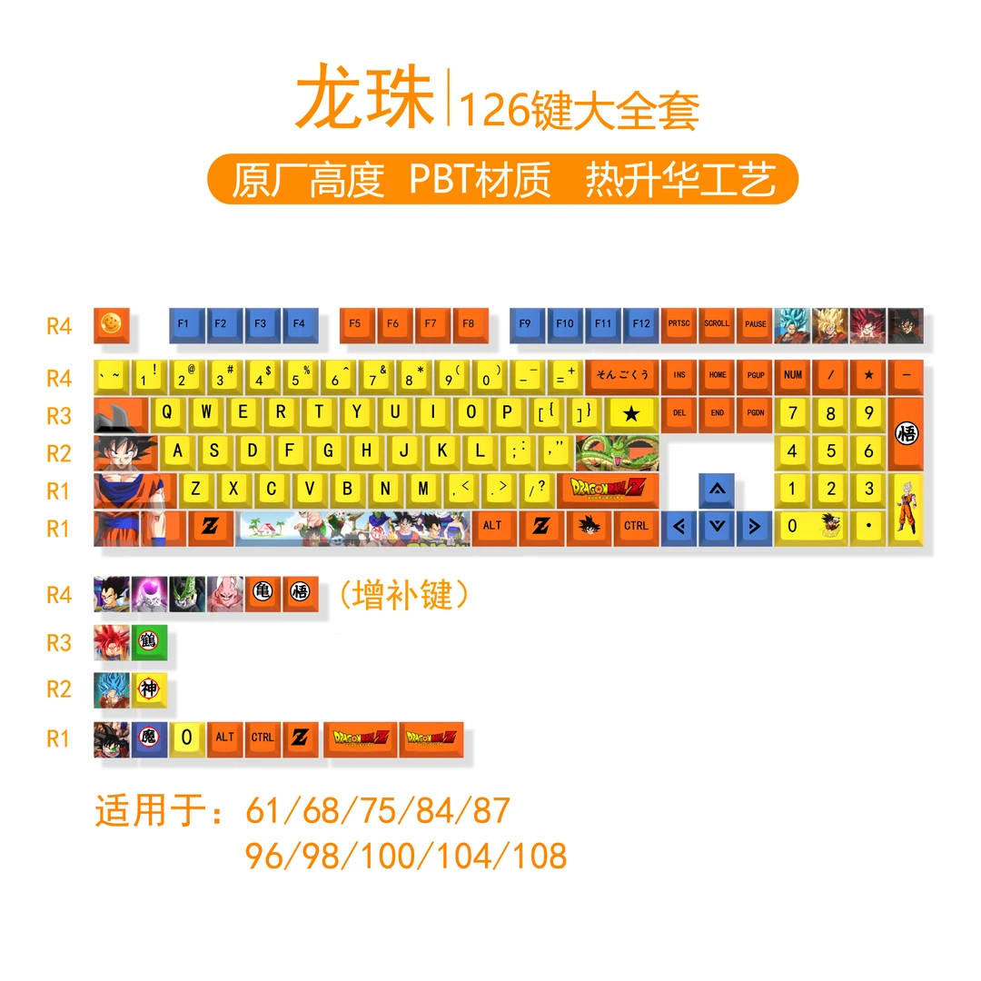 龙珠悟空主题键帽动漫个性卡通十字轴机械键盘帽原厂高度126键PBT