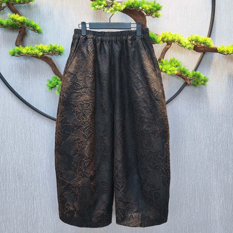 千奈莉 榨蚕丝花雕时尚灯笼裤YJ023