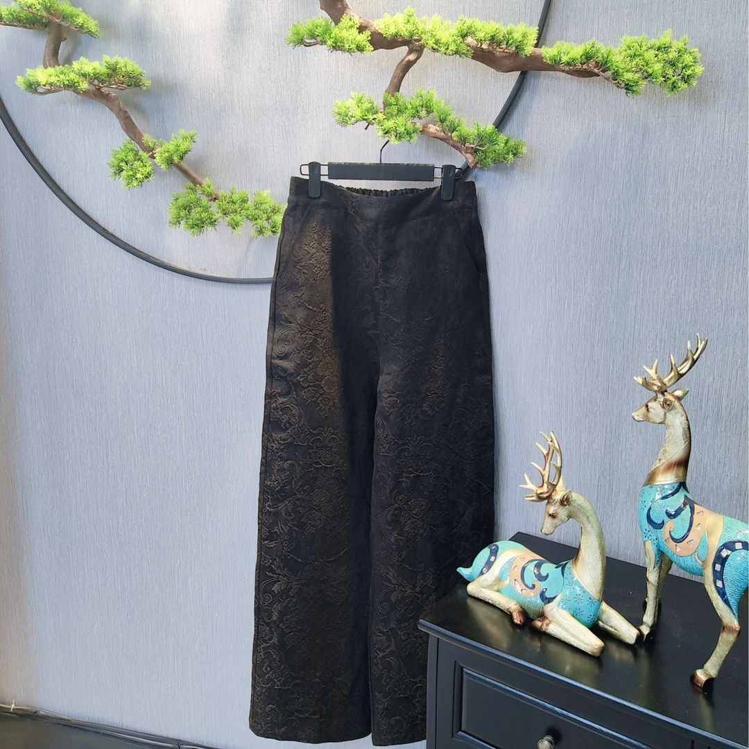 【千奈莉 】柞蚕丝纯色百搭时尚直筒裤M2405