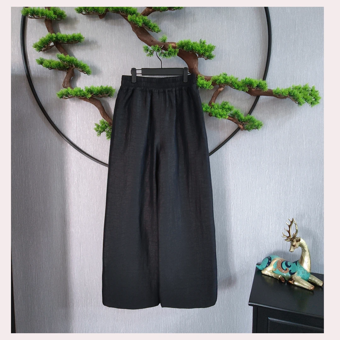 【千奈莉】棉裤蓝龟松紧腰宽松阔腿裤