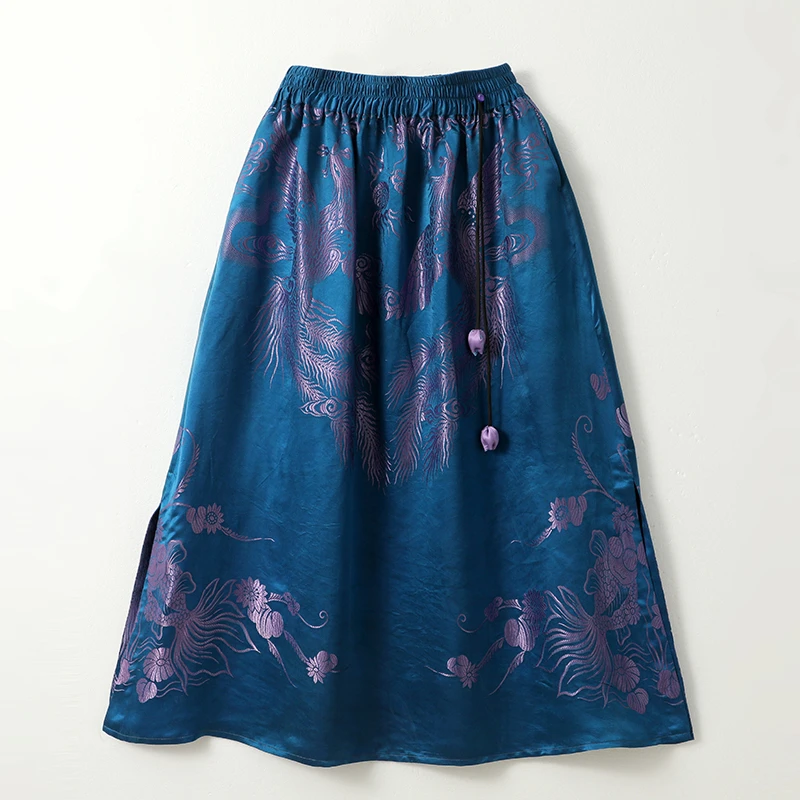 2025夏季新款真丝桑蚕丝老软缎新国潮百搭中国风女装半身裙子提花