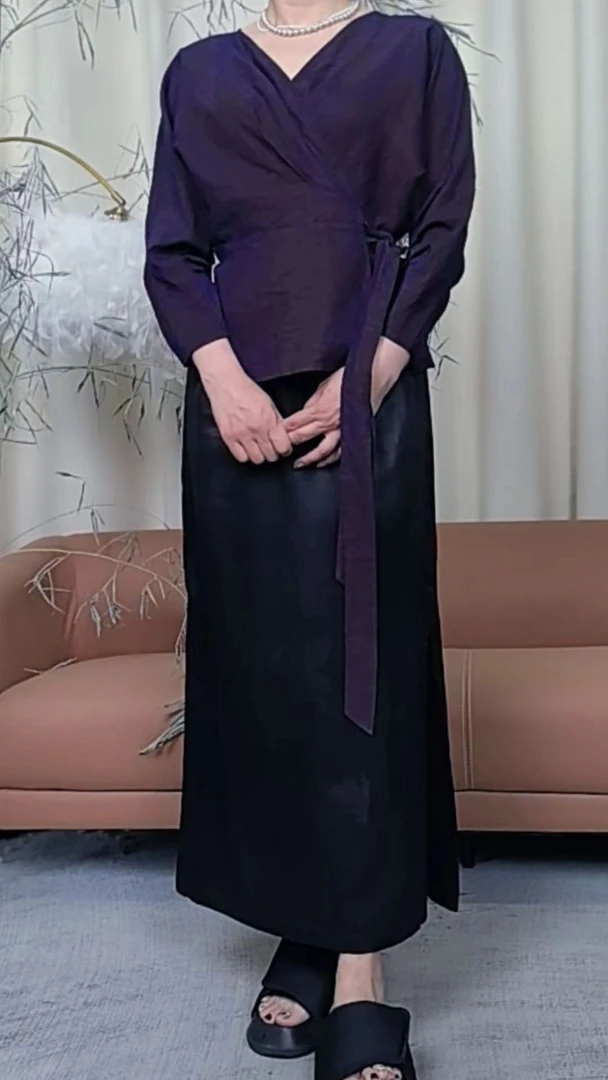 香云纱宽松七分袖龟裂纹上衣T恤真丝桑蚕丝夏女装设计师款S9639