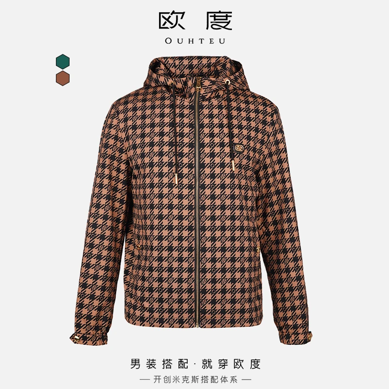 OUHTEU/欧度夹克外套胸章印花男士时尚合体型春秋咖绿多色7746