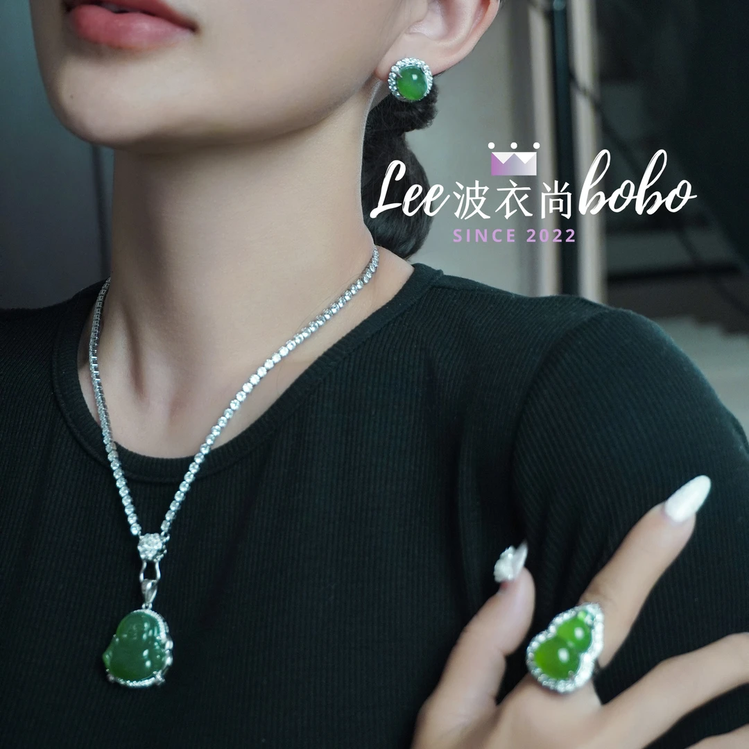 钛钢锆石项链 经典佛像造型项链（多款可选）手工气质时尚百搭绿色