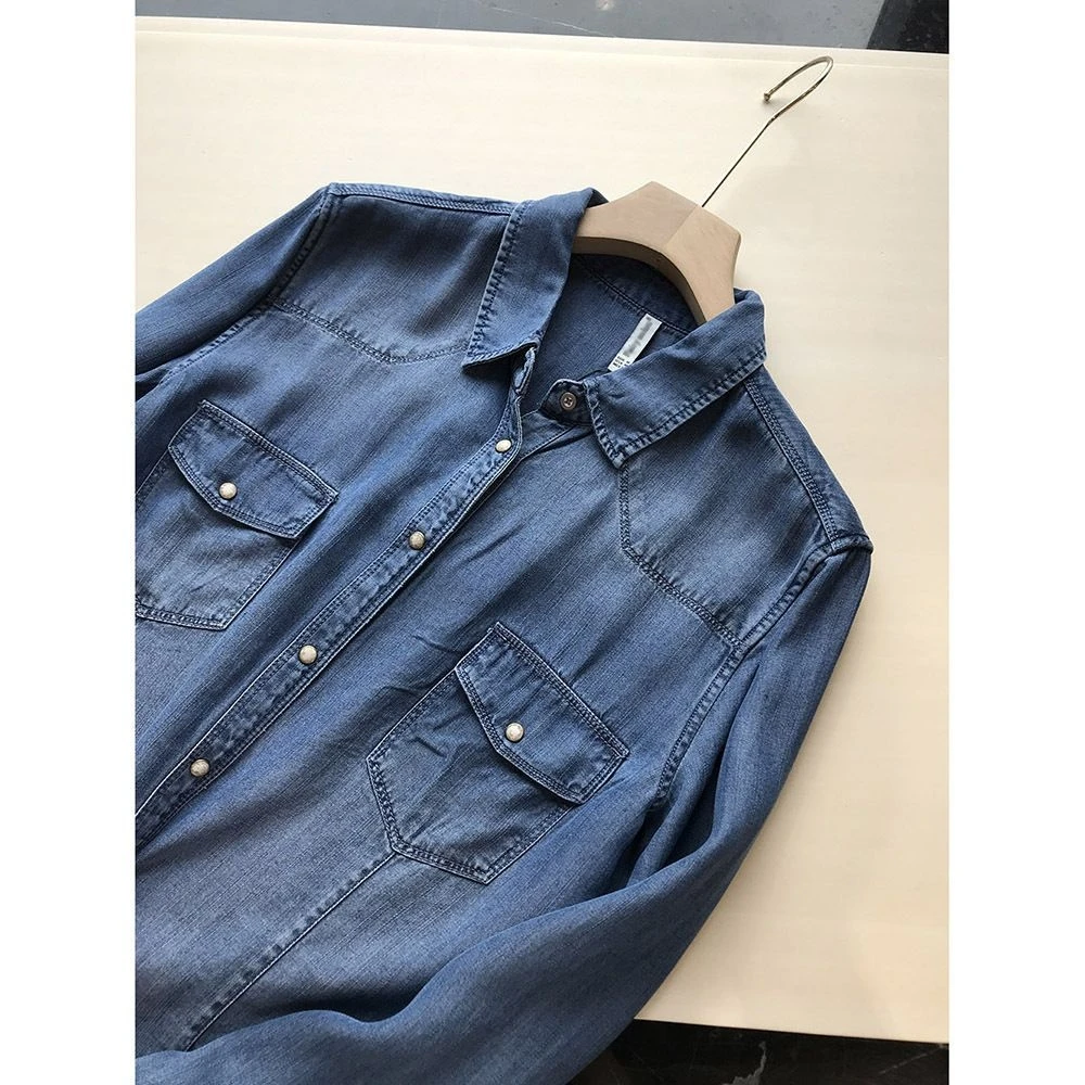 【爆好的牛工艺】2024新款天丝牛仔复古单宁色休闲水洗牛仔长袖衬衫