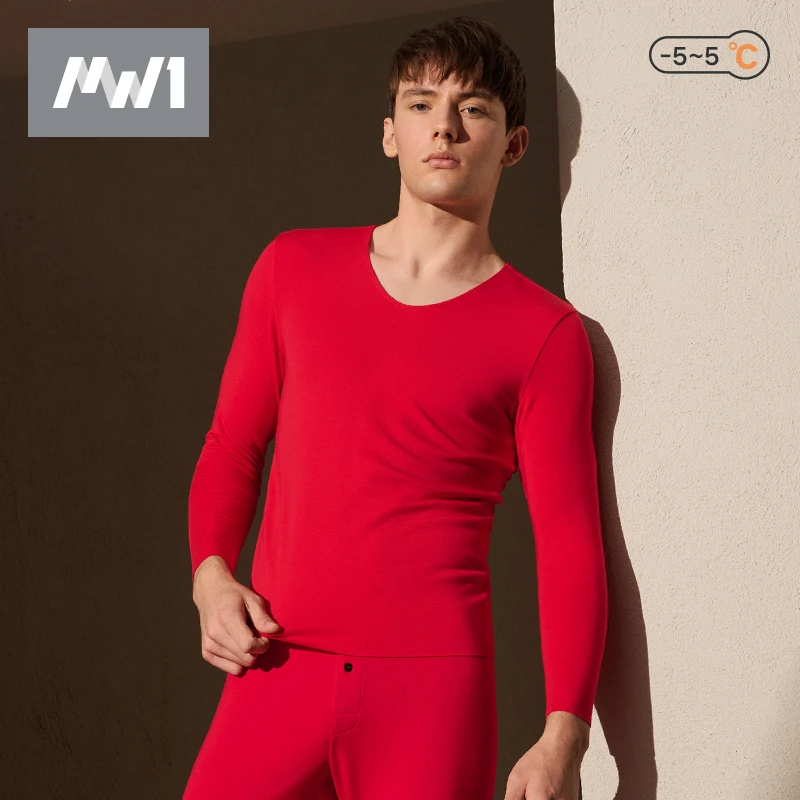 MW1山羊绒无痕V领暖绒冬季男士保暖衣保暖裤男款舒适温暖内衣161