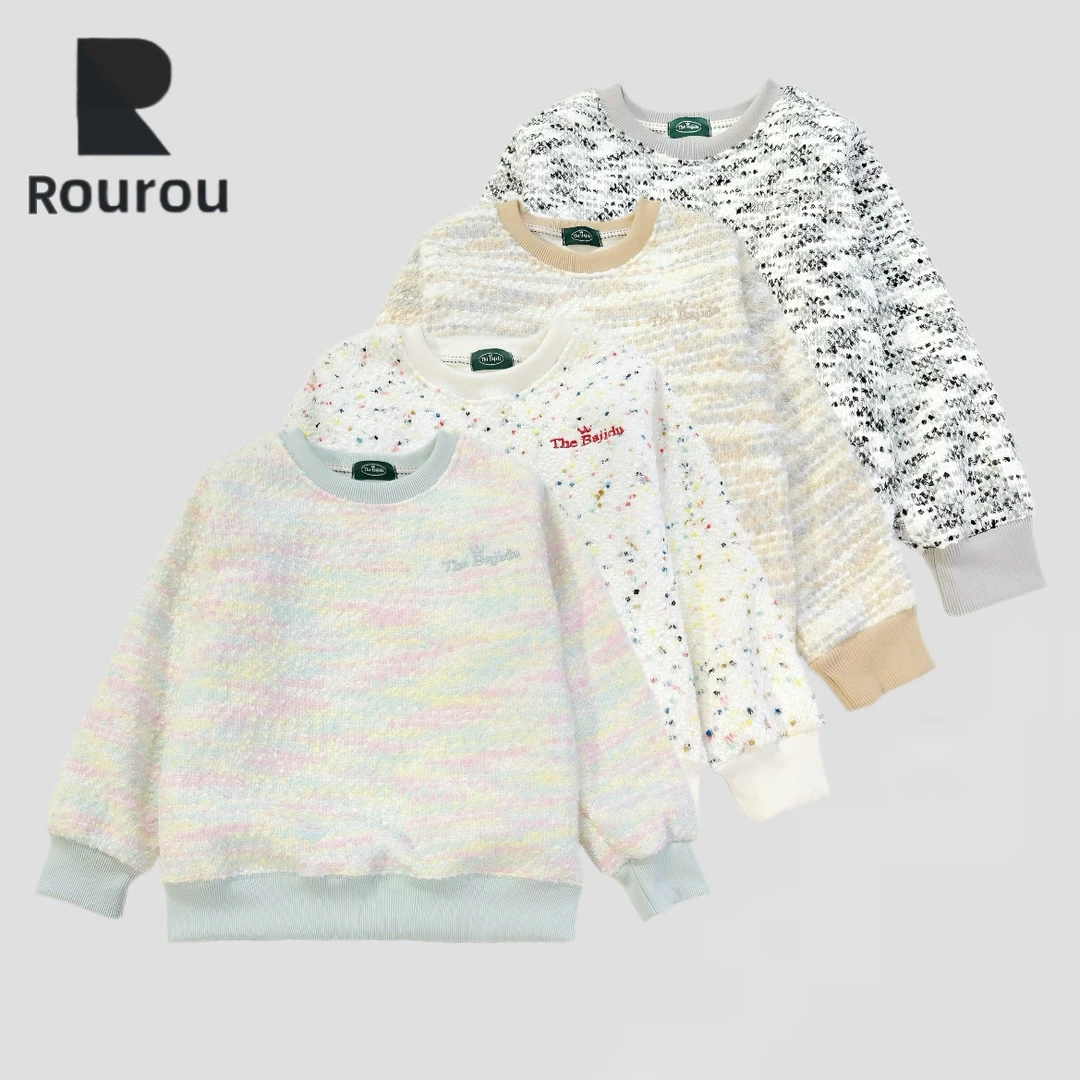 肉肉家[小香重工毛衣]儿童冬季加绒加厚时尚休闲套头圆领卫衣