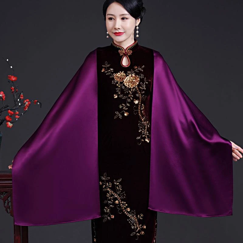 披肩女款2024新款时尚季民族风婚礼妈妈旗袍外搭紫色日常纯色长j