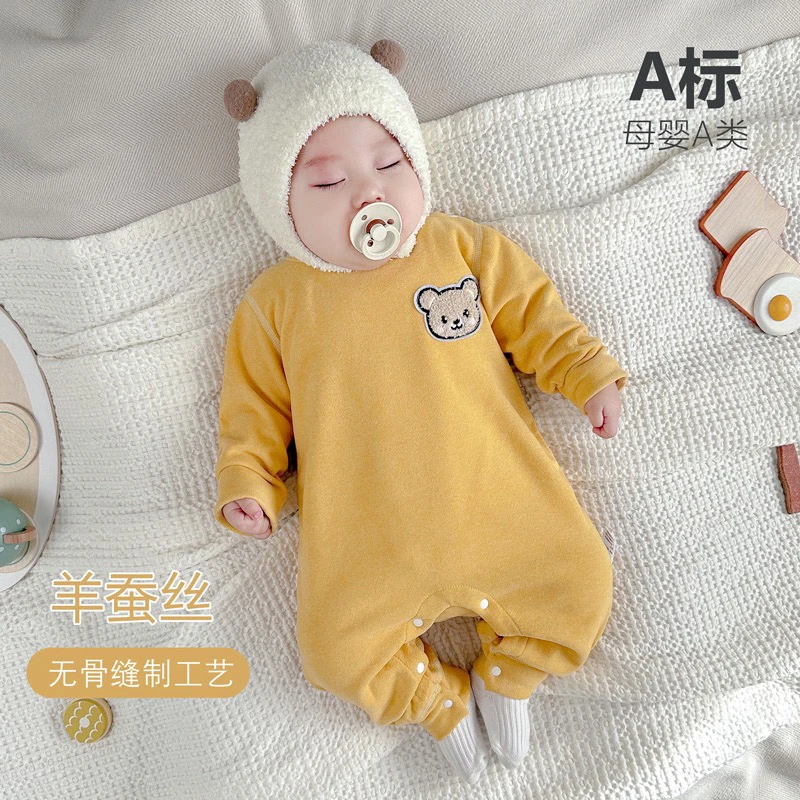 【现货库存】婴幼儿秋冬季长袖无骨羊蚕丝保暖哈衣新生连体哈衣婴儿